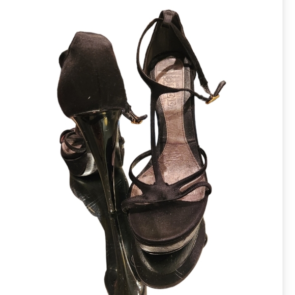 ALEXANDER MCQUEEN VINTAGE SATIN STRAPPY 6.5"HEAL BLACK.VERY RARE SIZE 39. - Picture 2 of 8